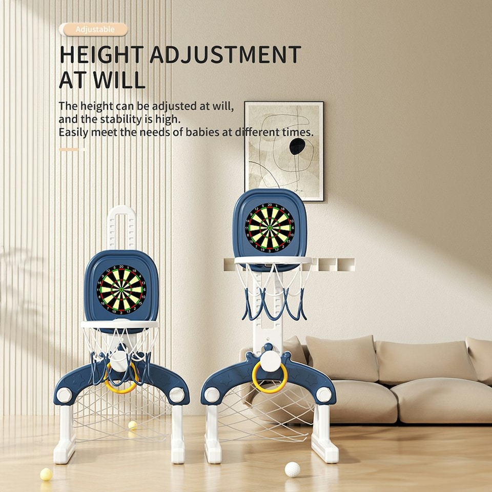 image 1 of Living and Home 5-in-1 Kids Basketball Hoop with balls, Golf, Ring Toss & Dartboard