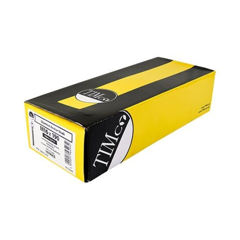 image 1 of Timco - Chemical Anchor Threaded Studs, Nuts & Washers - Zinc (Size M16 x 190 - 10 Pieces)