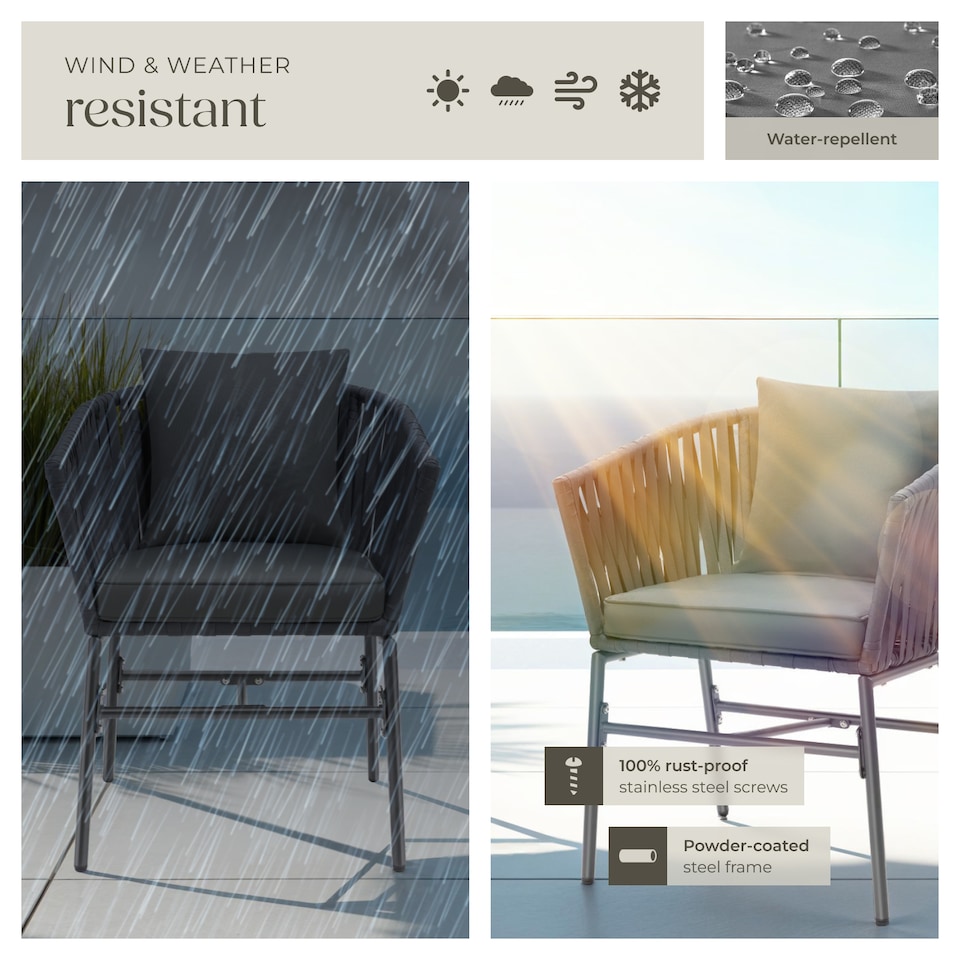image 1 of Accent Chair Valeiras - woven rope design, thick cushions, 60 x 61 x 77cm | Grey | dark grey/dark grey | One Size | 6