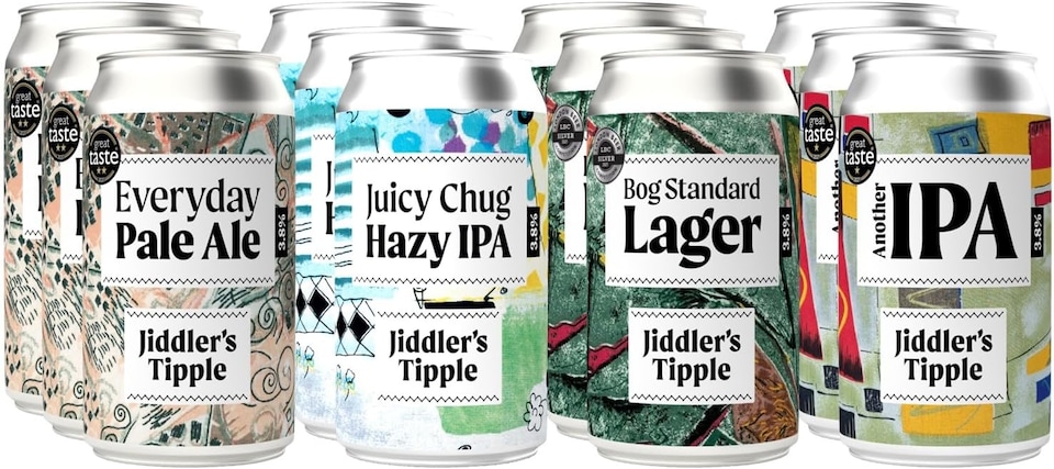 image 1 of Jiddler's Tipple - Variety Pack - Craft IPA, Lager & Pale Ale Gift Set -  3.8% ABV Craft Beer Cans - Vegan Gluten Free Beer - 12 x 330ml