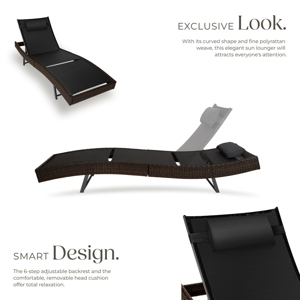 image 1 of Sun Lounger Weatherproof And UV-resistant 6 step Adjustable Backrest Poly Rattan | Brown | mixed brown | 1