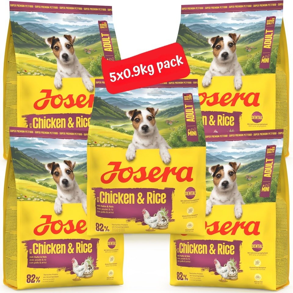 image 1 of Josera Mini Adult Chicken & Rice | Complete dry food for toy & small breeds | Gluten free | Lots of meat | Skin & Coat | Helps reduce tartar | 5x0.9kg