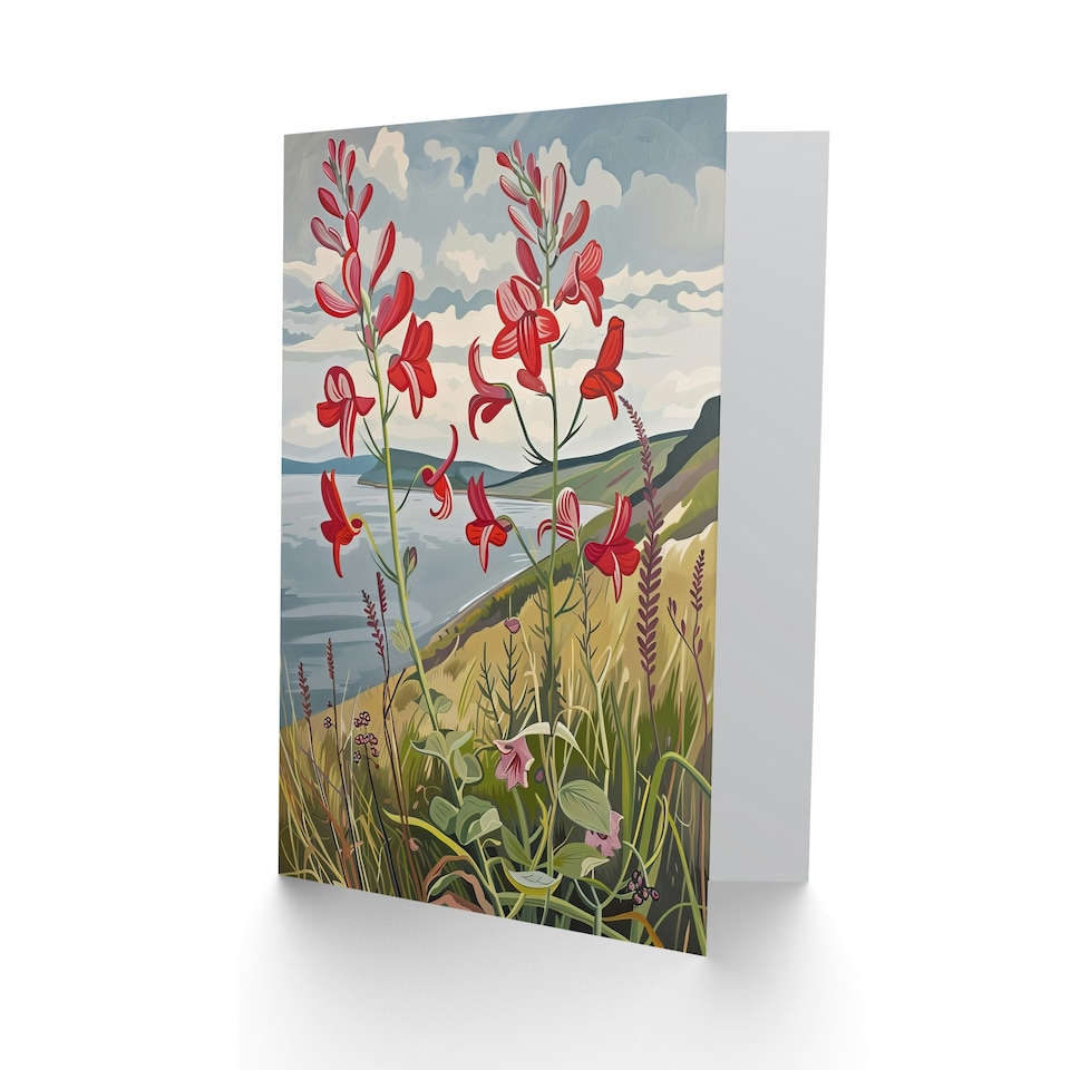 image 1 of Red Wildflowers On Hunt Cliff Saltburn Him Her Birthday Card