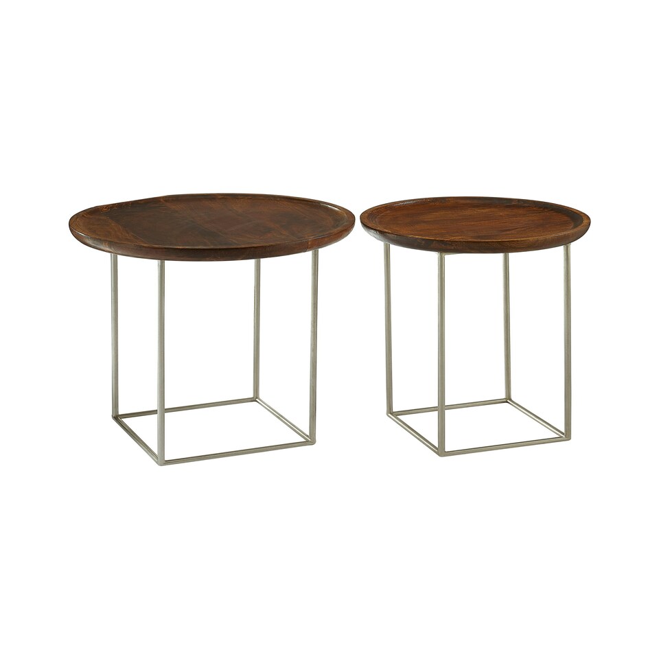 image 1 of Interiors by Premier Crest Silver Iron And Wood Tops Side Tables