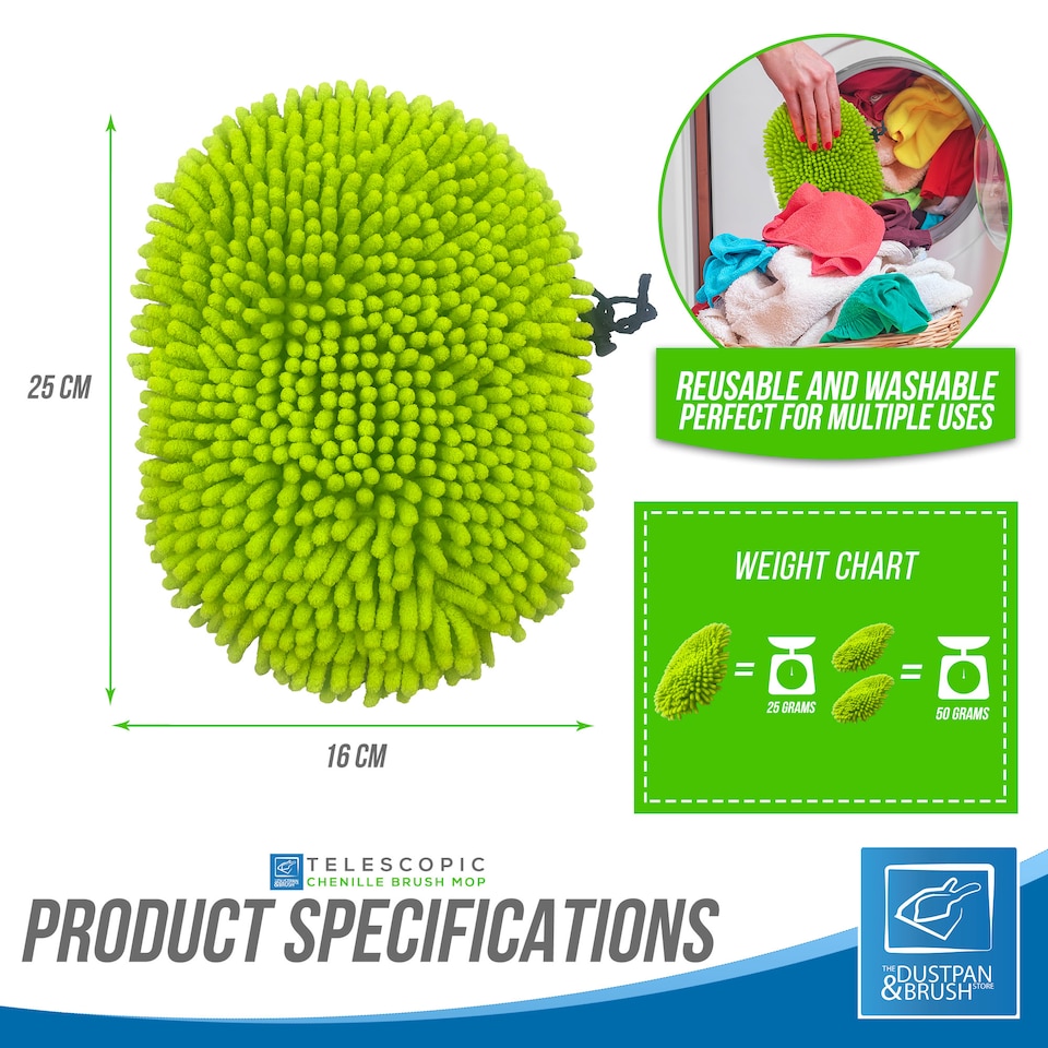 image 1 of Microfibre Chenille Car Cleaning Brush Refills Window Cleaner Compatible with Telescopic Car Washing Kit | Green | Green | 2