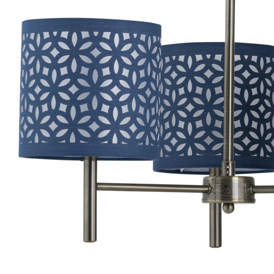 image 1 of Set of 2 Brea - Antique Brass Light Fittings with Navy Cut Out Shades Bronze | Blue