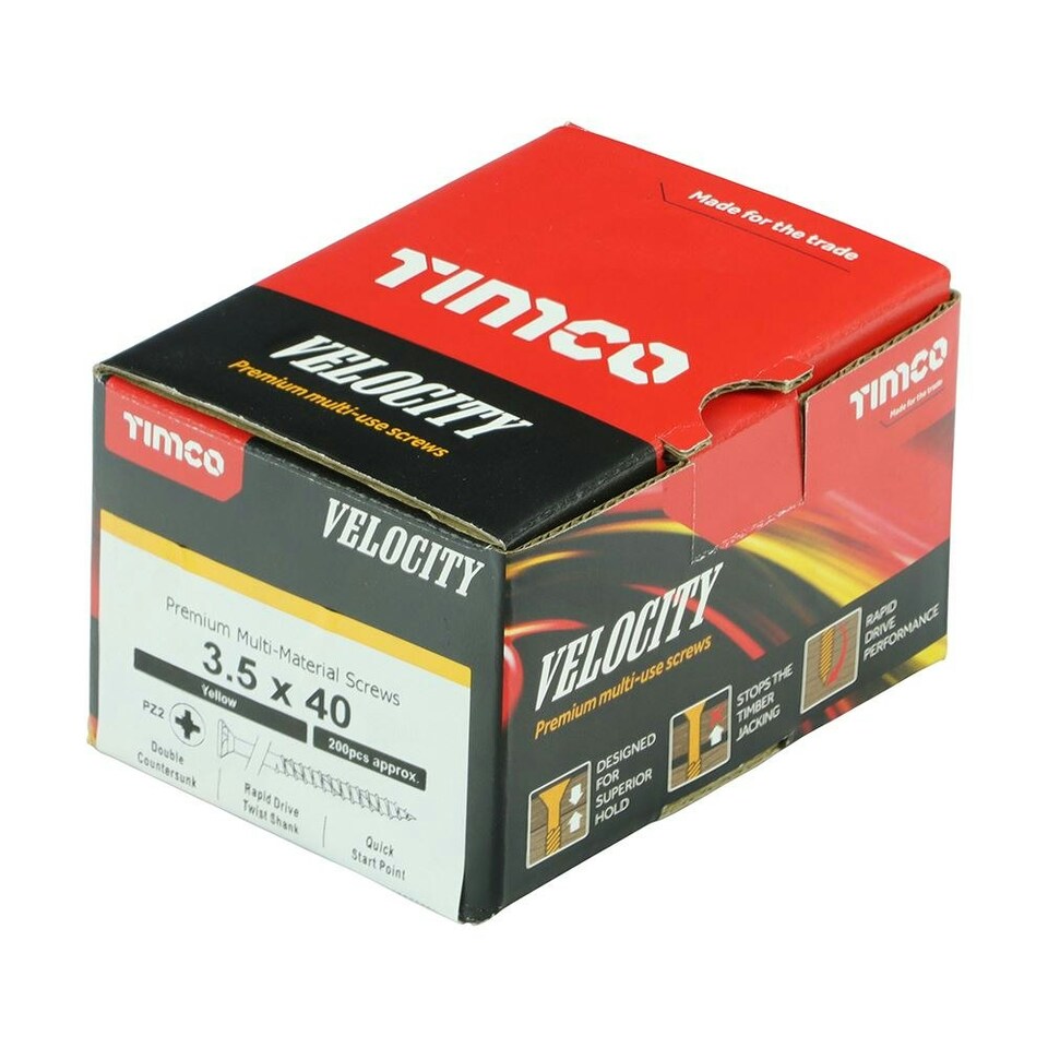 image 1 of Timco - Velocity Premium Multi-Use Screws - PZ - Double Countersunk - Yellow  (Size 3.5 x 40 - 200 Pieces)