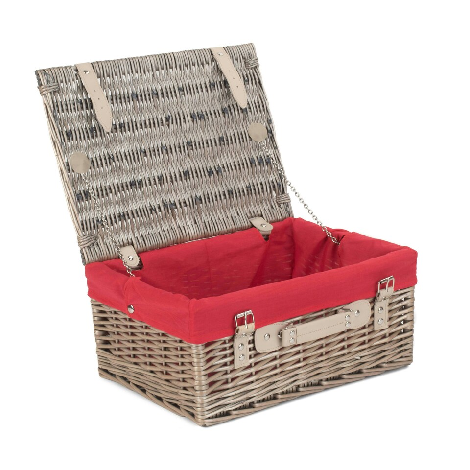 image 1 of 41cm Antique Wash Wicker Picnic Basket with Lining Red | Red | One Size