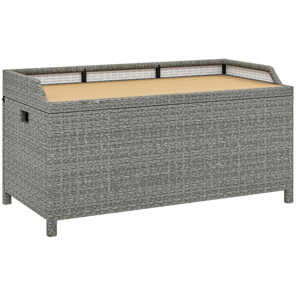 image 1 of Outsunny Rattan Outdoor Storage Bench with Aluminium Frame, Grey Grey | Grey