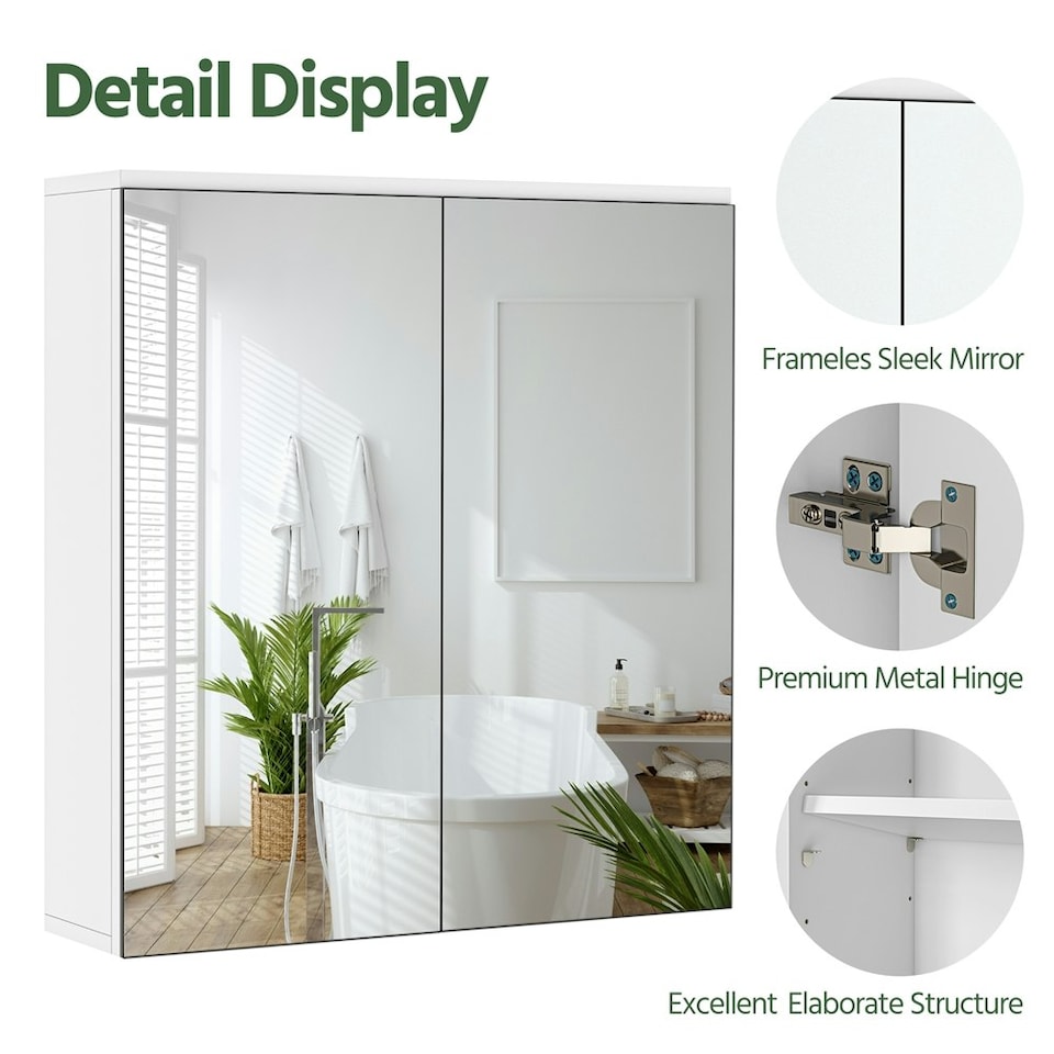 image 1 of Yaheetech 2-Tier Wall-Mounted Storage Cabinet with Double Mirrored Doors White | White