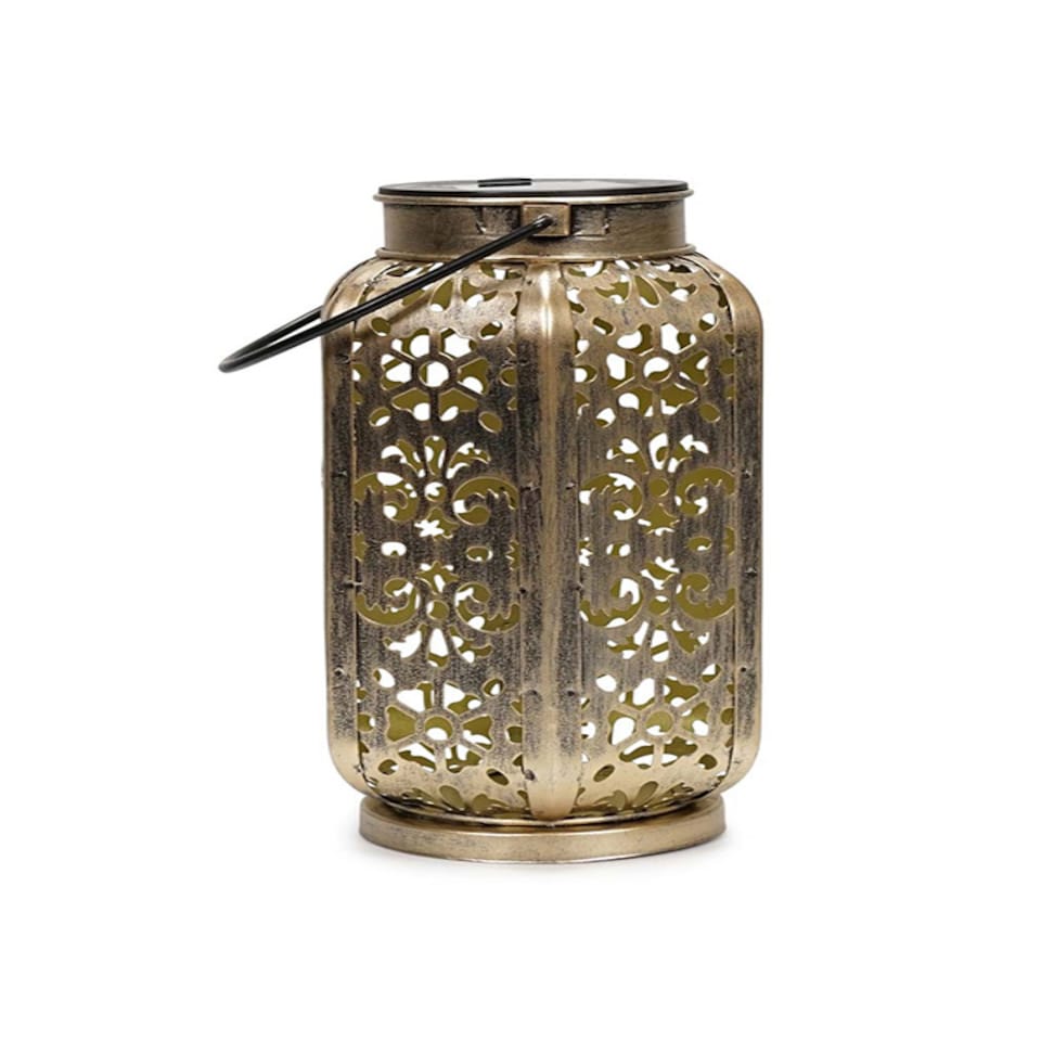 image 1 of ValueLights Solar Lantern Matte Copper Lantern with Copper Oval Shade and Integrated LED .1W Warm White 3000K Bulb | Gold