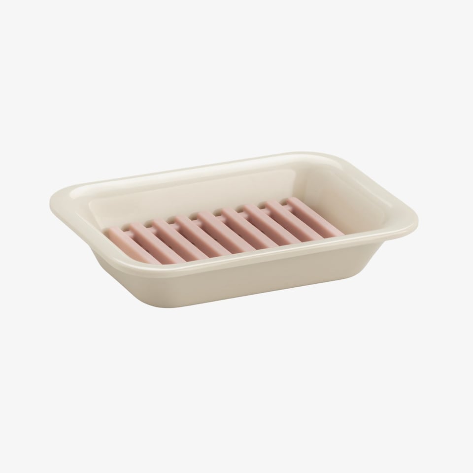 image 1 of Zeal Two Part Soap Dish, Easy Clean Melamine and Silicone, Cream