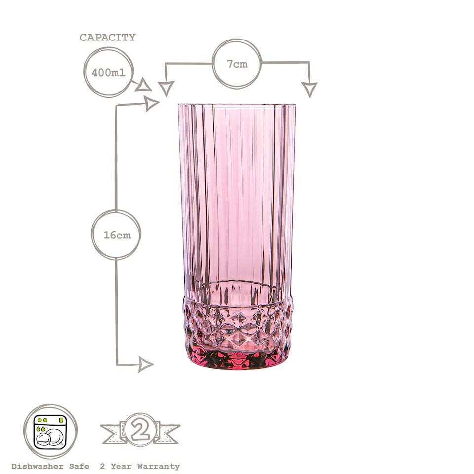 image 1 of Bormioli Rocco America '20s Highball Glasses - 490ml - Lilac Rose - Pack of 6 | Pink | Lilac Rose