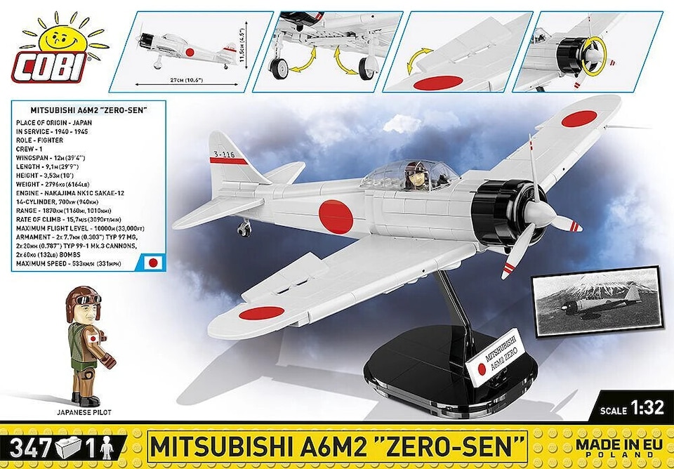 image 1 of Cobi 5729 World War II  Mitsubishi A6M2 Zero 347 pcs
