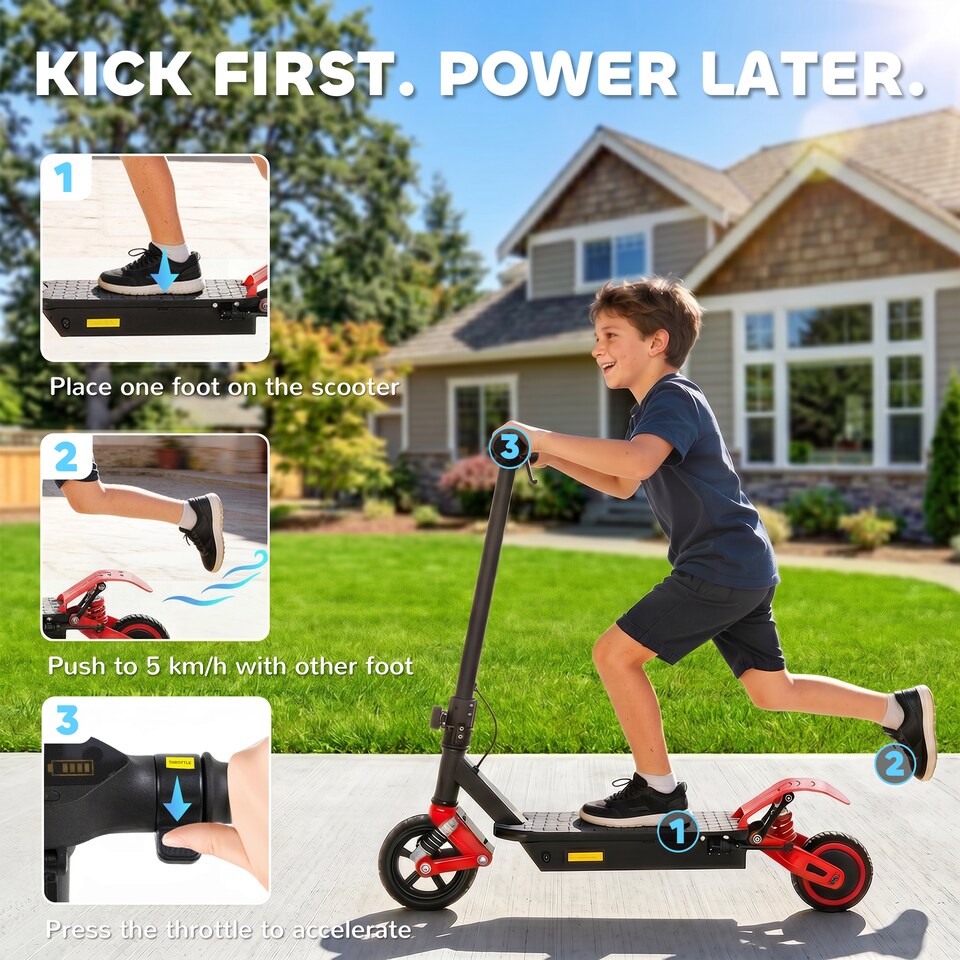 image 1 of AIYAPLAY Electric Scooter for Kids with LCD Display, Up to 15 KM/H, Red | Red | Red and Black