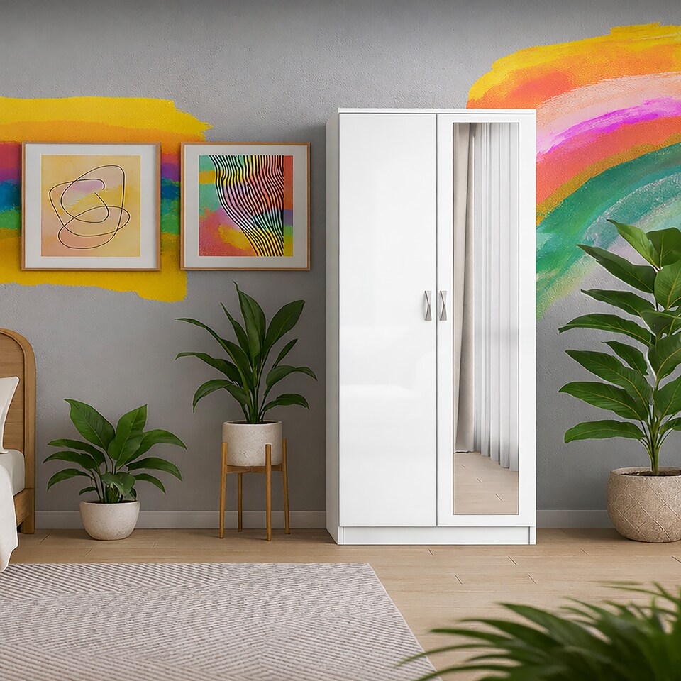 image 1 of LUXURY White Mirrorred 2 Door Soft close wardrobe - height 180 cm