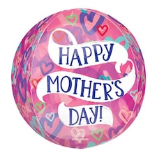 Happy Mother's Day Layered Hearts Pink Orbz Foil Helium Balloon 38cm / 15 in | Pink