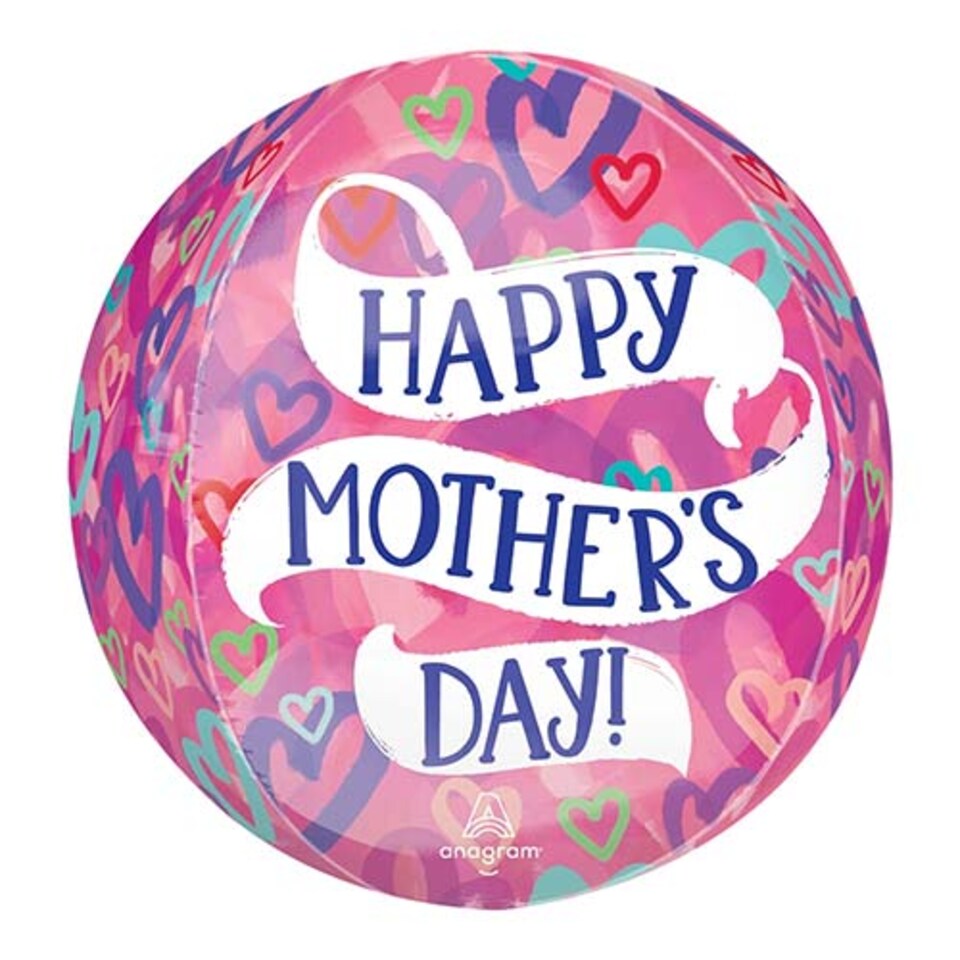 image 1 of Happy Mother's Day Layered Hearts Pink Orbz Foil Helium Balloon 38cm / 15 in | Pink