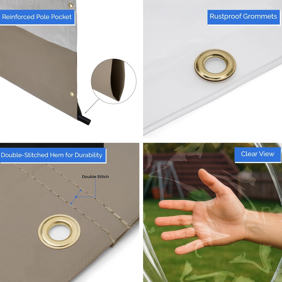 image 1 of Covers&All Outdoor Clear Panel Curtain, Outdoor Curtains for Patio, Waterproof & Weather Resistant Tarp, 10 x 10 ft, Beige
