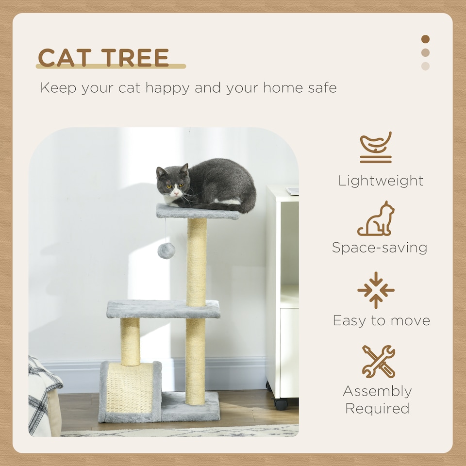image 1 of PawHut 72cm Cat Tree Tower with Scratching Post Perch, Indoor