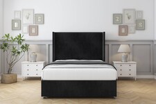 Sloomy Devonshire Black Naples Divan Bed With Mattress No Drawers With 54" Wingback Headboard 4' Small Double | Black | Black | Small Double | 1