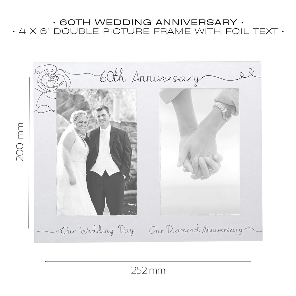 image 1 of Beautiful Double Picture Frame for 60th Wedding Anniversary - Silver Foil Text Silver | One Size