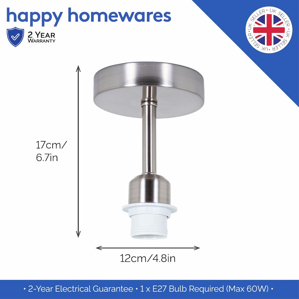 image 1 of Brushed Satin Nickel Ceiling Light Fitting for Industrial Style Light Bulbs | Silver | Satin Nickel | 1