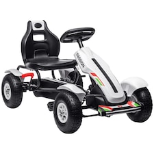 HOMCOM Children Pedal Go Kart w/ Adjustable Seat, Inflatable Tyres - White