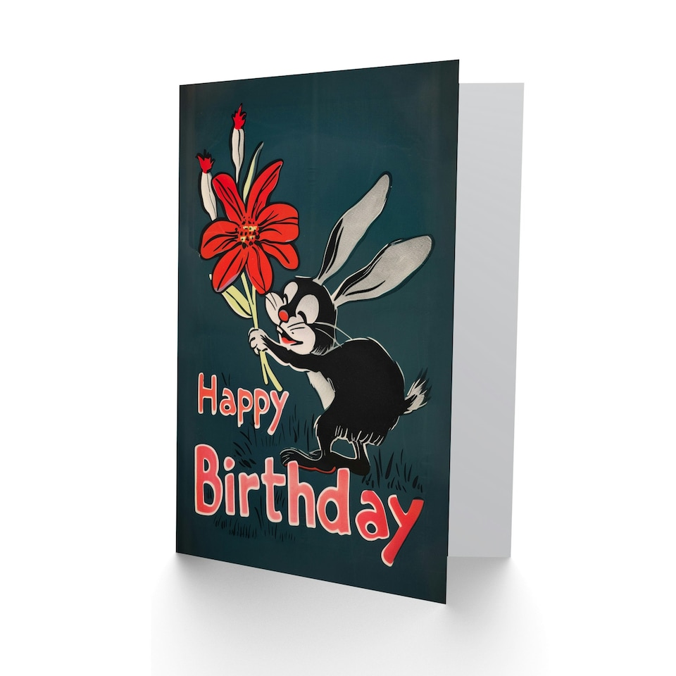 image 1 of Hare Flower Cartoon Woman Rabbit Her Birthday Card