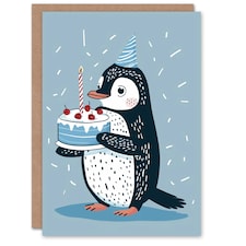 Cute Kids Cake Party Hat Girl Boy Penguin Daughter Son Birthday Card