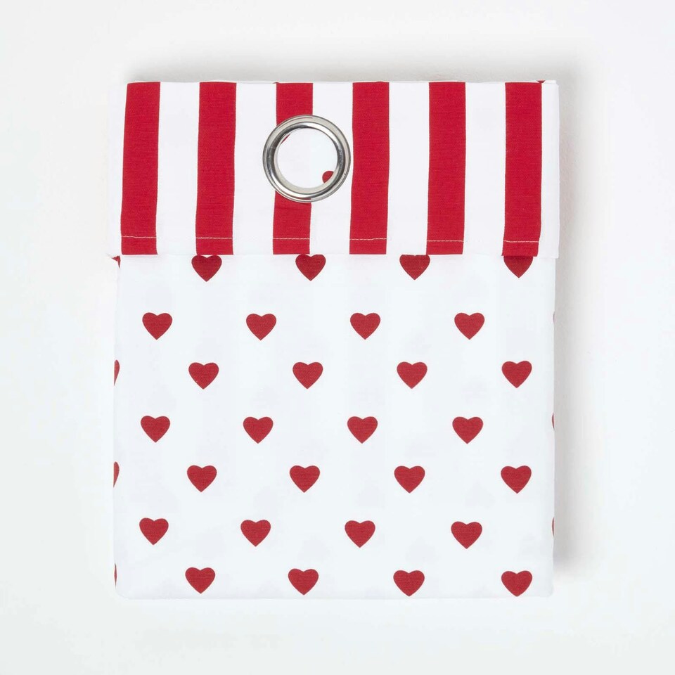 image 1 of Homescapes Red Love Hearts Ready Made Eyelet Curtain Pair - 117 x 137 cm Drop | Red | Red