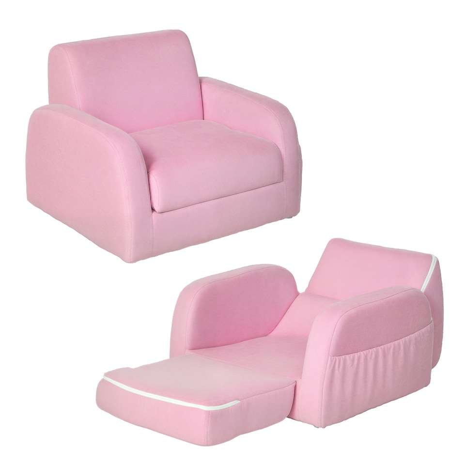 image 1 of HOMCOM 2 In 1 Kids Sofa Chair Bed Folding Couch Flannel Foam for 3-4 years Pink