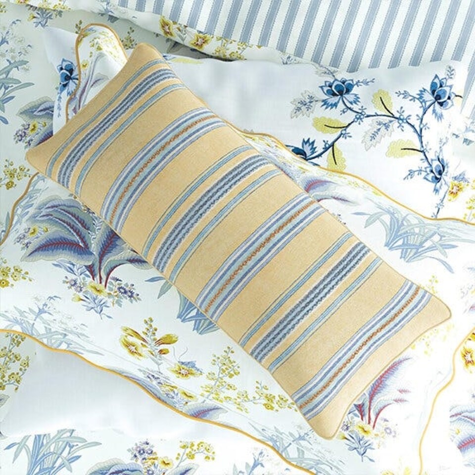image 1 of Sanderson Enys Garden Cushion Indigo & Ochre 70X30cm