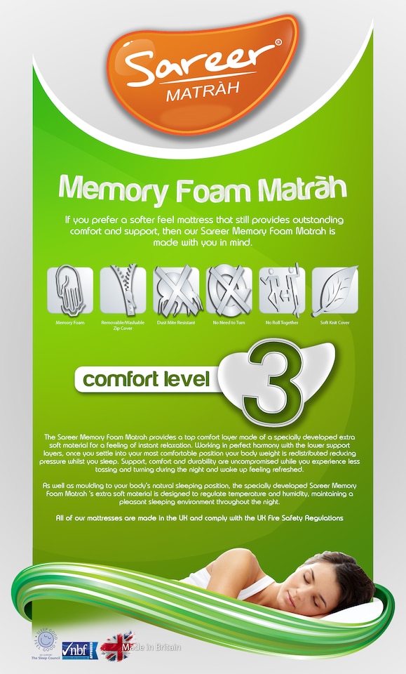 image 1 of Sareer 6 Inch Memory Foam Mattress 2FT6 | White | Small Single