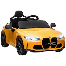 AIYAPLAY BMW M4 Licensed Electric Car for Kids, 12V Kids Electric Ride on with Remote Control, Suspension, Music, Horn, LED Lights, for Ages 3-5 Years, Yellow
