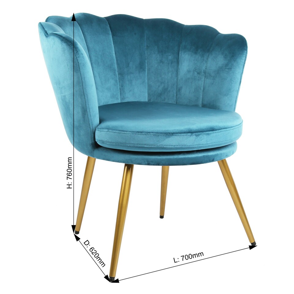 image 1 of FLORA Petal Chair Velvet Upholstered Fabric - Teal Blue | Teal
