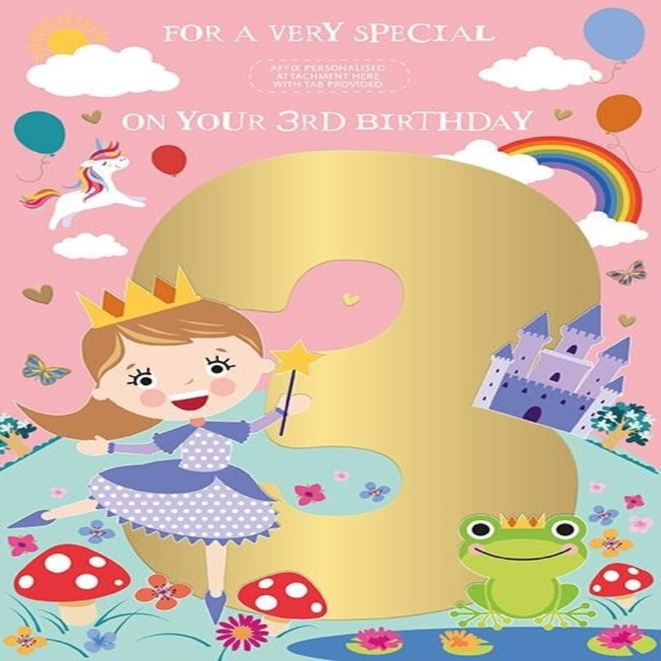 Words 'n' Wishes Traditional Age 3 Birthday Card for a Girl, Girls Birthday Card 3rd Birthday, Multi-Coloured 23.5 x 16.5 cms