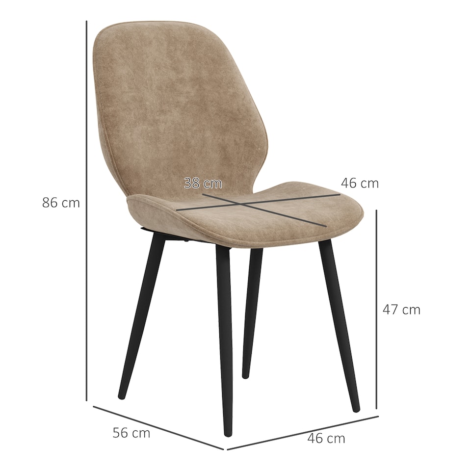 image 1 of HOMCOM Dining Chairs Set of 2 Upholstered Kitchen Chairs w/ Metal Legs Brown