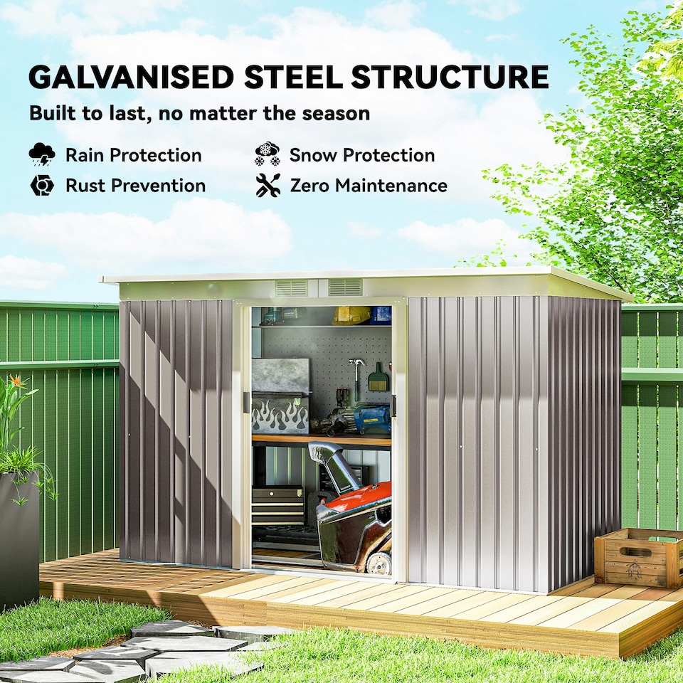image 1 of Outsunny 9 x 4FT Metal Garden Storage Shed w/ 2 Door, Light Grey