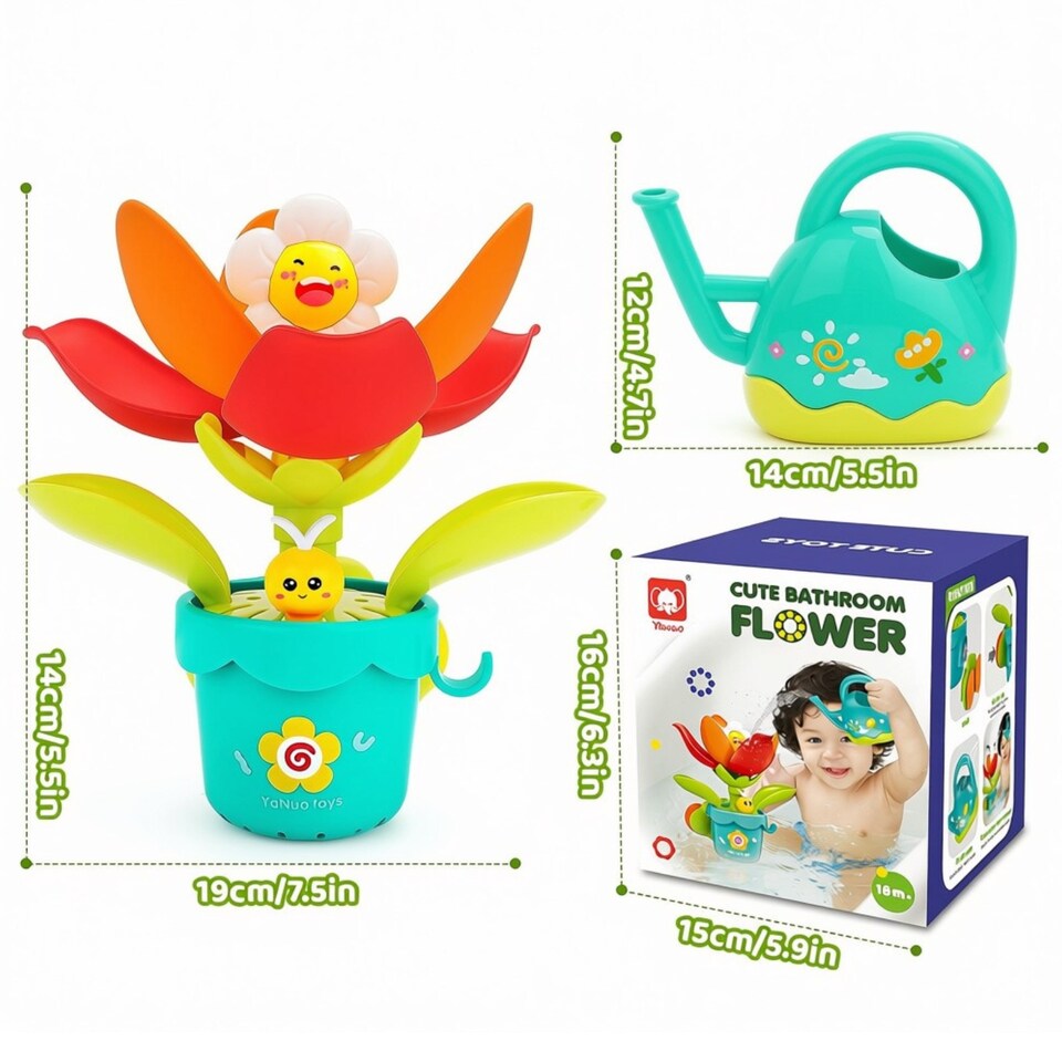 image 1 of Sunflower Bath Sprinkler Toy - Pop-Up Blooming Flower Water Toy with Strong Suction Cup & Watering Can, Battery-Free Sensory Bath Play for Toddlers & Babies