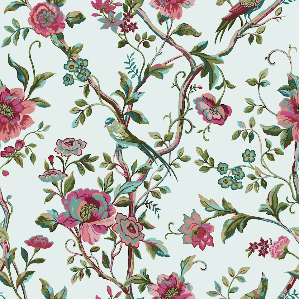image 1 of furn. Vintage Chinoiserie Floral Exotic Super King Duvet Cover Set