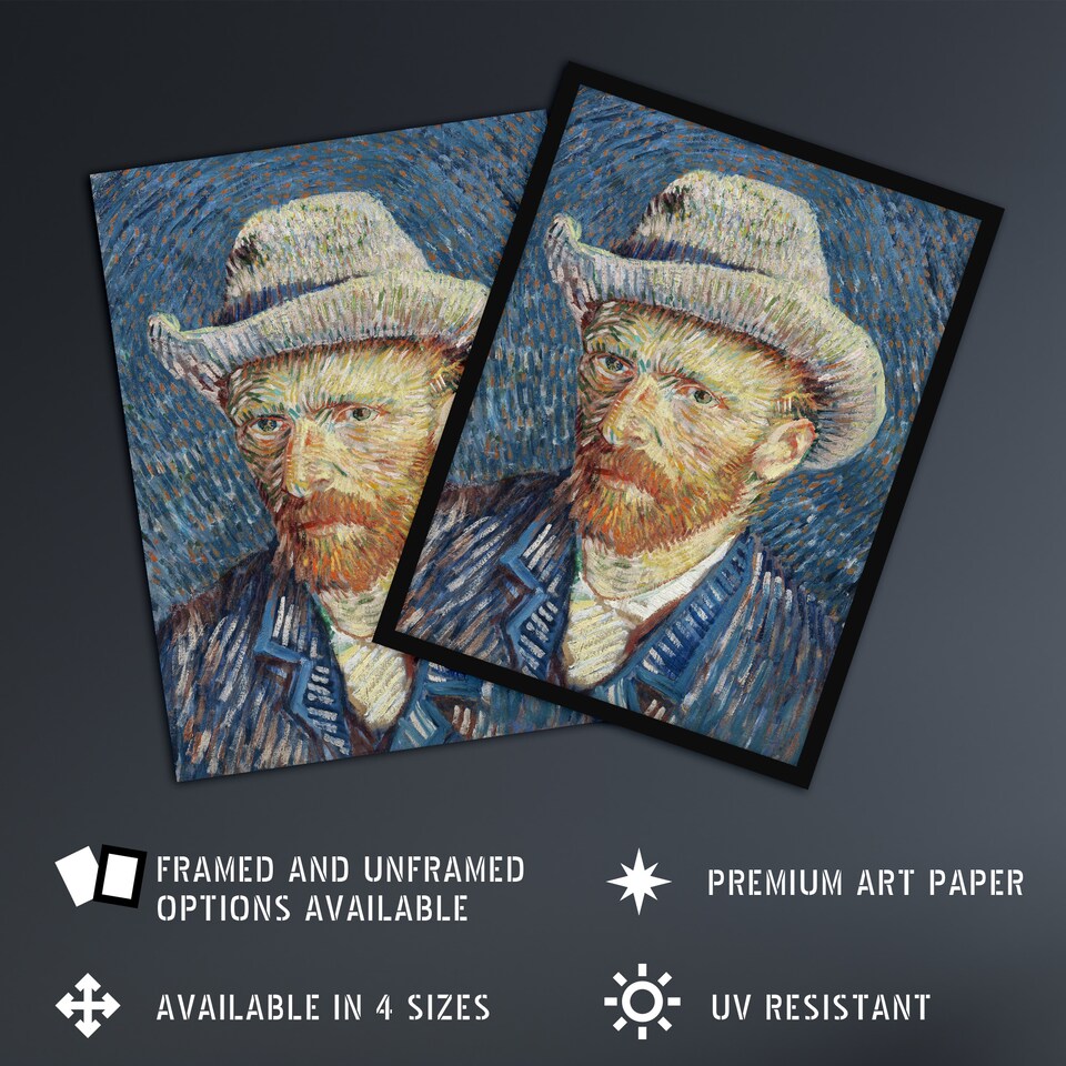image 1 of Self Portrait Grey Felt Hat Van Gogh Vintage Huge Wall Art Print 18X24 In