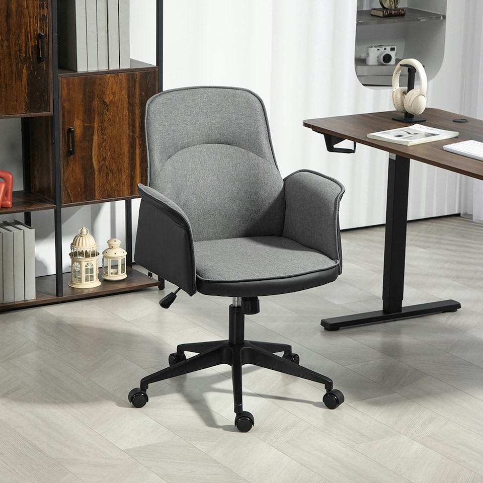 image 1 of HOMCOM Office Chair, Linen Desk Chair with Adjustable Height Grey Grey