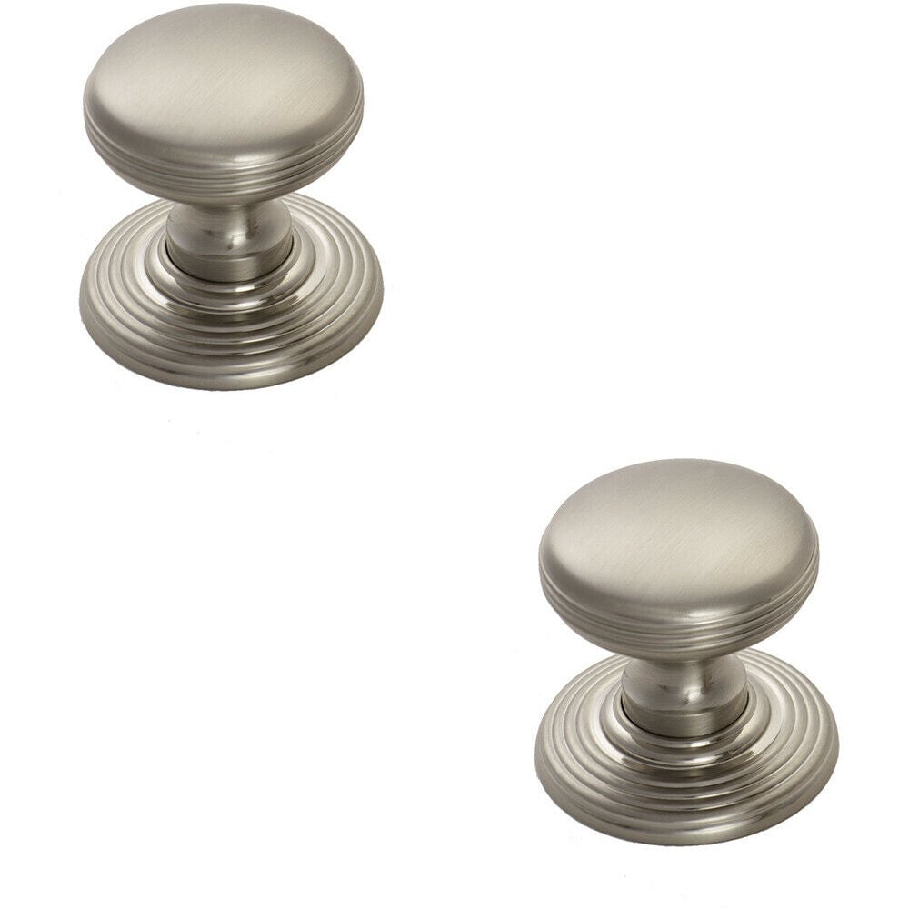 Loops 2x Smooth Ringed Cupboard Door Knob 35mm Dia Satin Nickel Cabinet Handle in Metallics