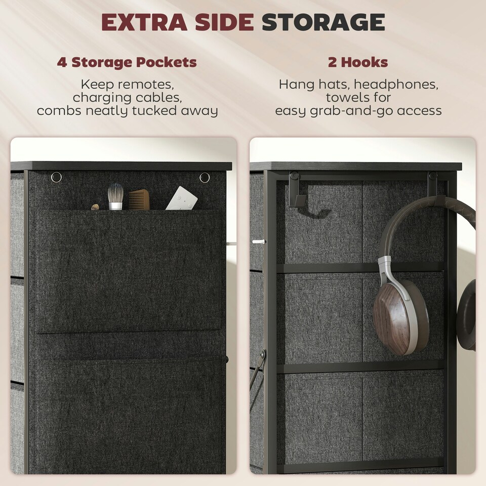 image 1 of HOMCOM Fabric Chest of Drawers, 10 Drawer Dresser for Bedroom, Charcoal Grey Grey