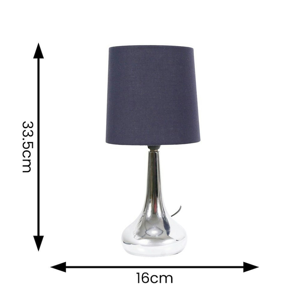image 1 of ValueLights Teardrop Pair Chrome Touch Table Lamp Navy Shade & Bulb | Blue