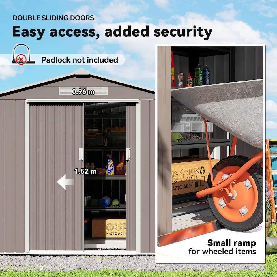 image 1 of Outsunny 7 x 4ft Metal Garden Shed, Outdoor Storage Tool House with Ventilation Slots, Foundation Kit and Lockable Double Doors, Grey