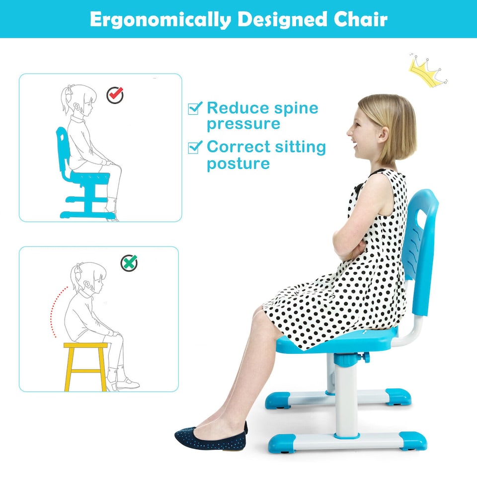 image 1 of COSTWAY Kids Desk and Chair Set Height Adjustable Kids Study Table and Chair Set-Blue