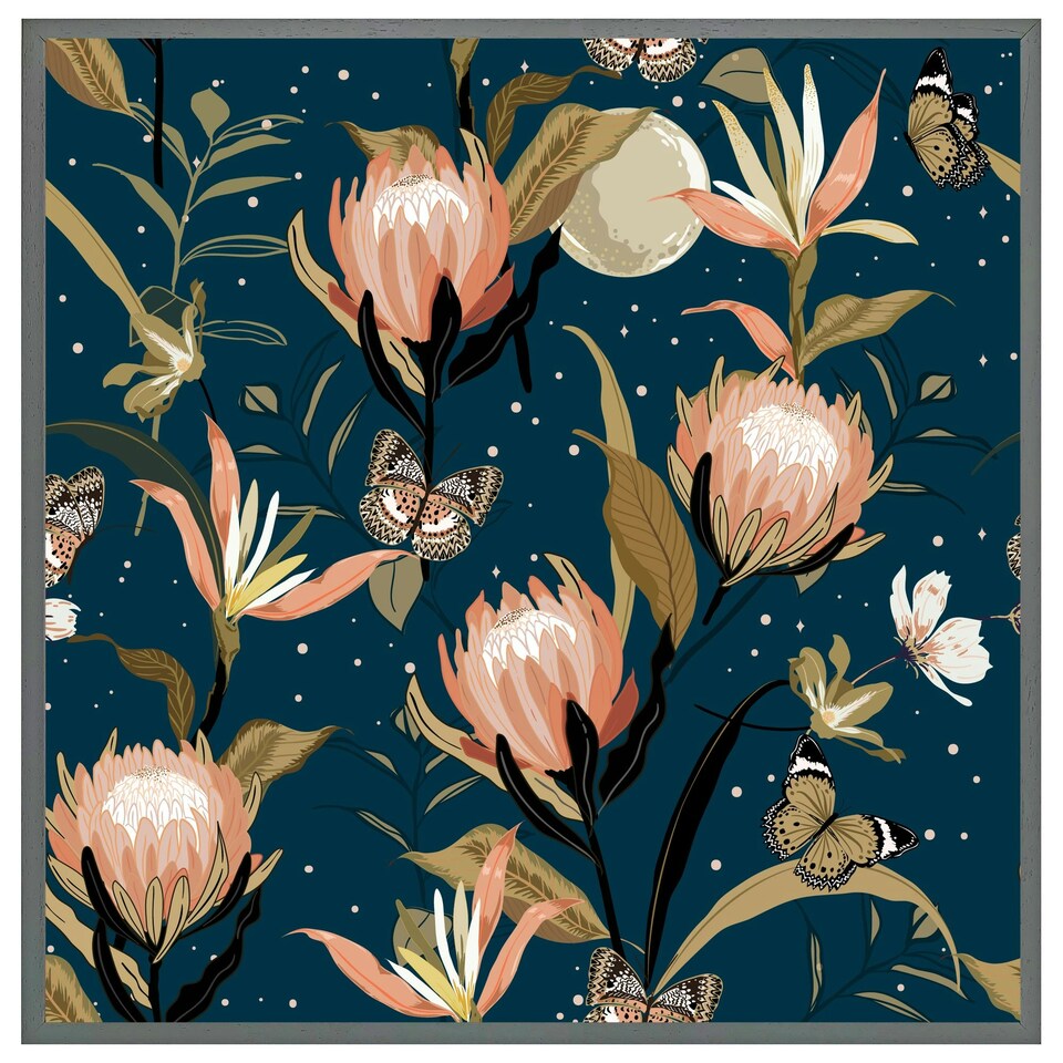 image 1 of The moon, butterflies & flowers (Picutre Frame) Brown | Oak | L