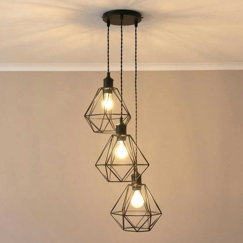 image 1 of ValueLights Diablo Geometric Shade 3 Drop Cluster Matte Black Ceiling Pendant Light Black